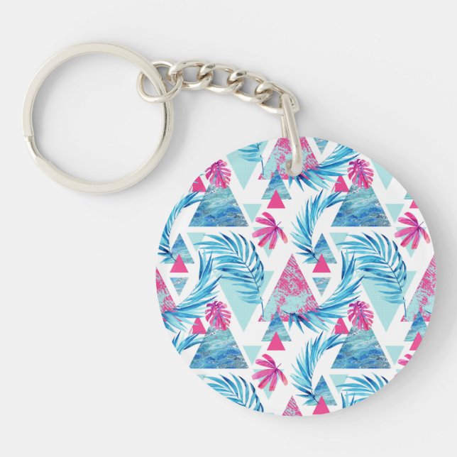 Abstract Watercolor Tropical Leaf Pattern Keychain (Front)
