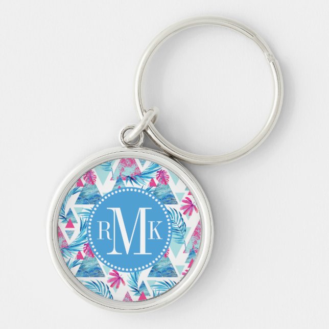 Abstract Watercolor Tropical Leaf Pattern Keychain (Front)
