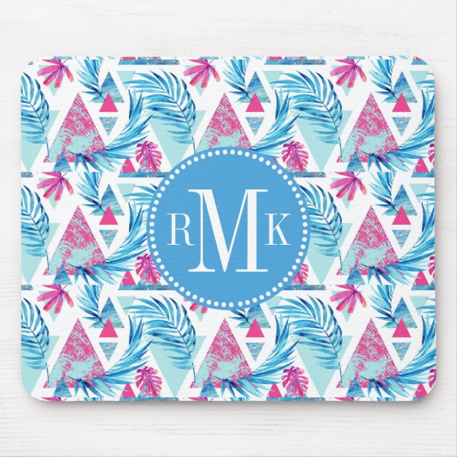 Abstract Watercolor Tropical Leaf Pattern Mouse Pad (Front)