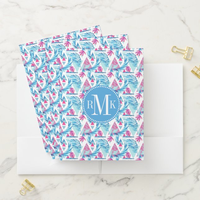 Abstract Watercolor Tropical Leaf Pattern Pocket Folder (In Situ)