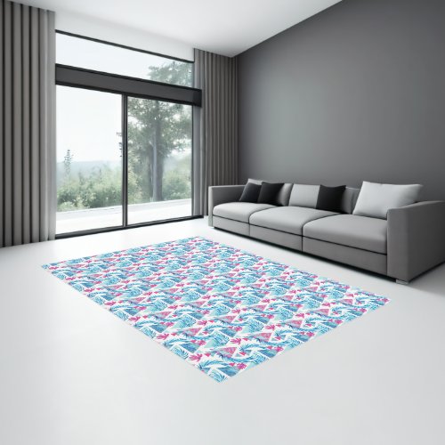 Abstract Watercolor Tropical Leaf Pattern Rug