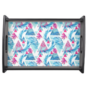 Abstract Watercolor Tropical Leaf Pattern Serving Tray