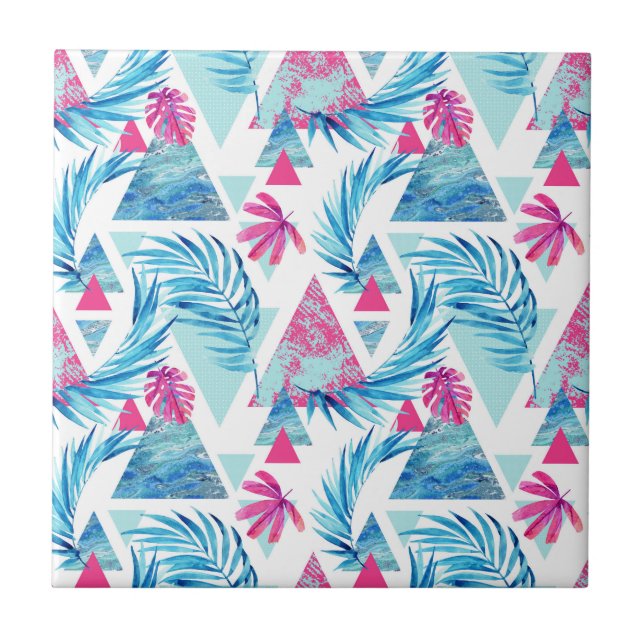Abstract Watercolor Tropical Leaf Pattern Tile (Front)