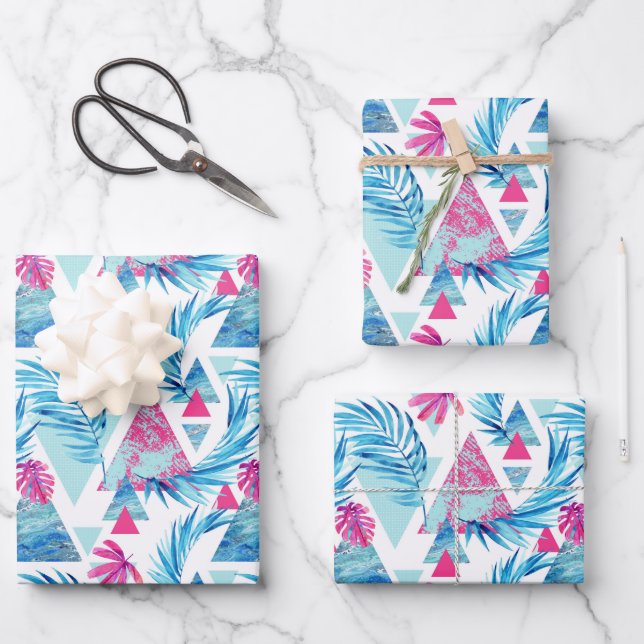 Abstract Watercolor Tropical Leaf Pattern Wrapping Paper Sheets (Front)
