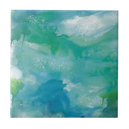 Abstract Watercolor Tropical Turquoise Beach  Ceramic Tile