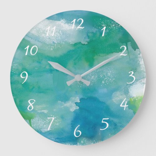 Abstract Watercolor Tropical Turquoise Beach Large Clock