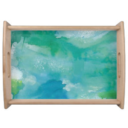 Abstract Watercolor Tropical Turquoise Beach  Serving Tray