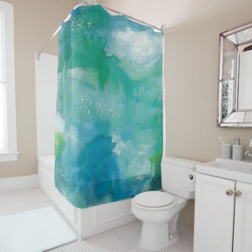 Abstract Watercolor Tropical Turquoise Beach Shower Curtain