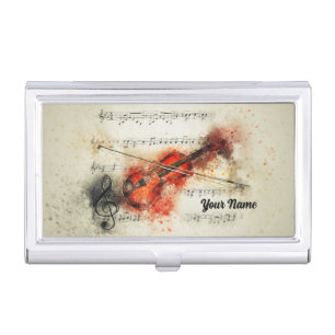 Abstract Watercolor Violin and Bow Customized Business Card Case