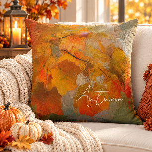Abstract Watercolor Warm Autumn Leaves Throw Pillow