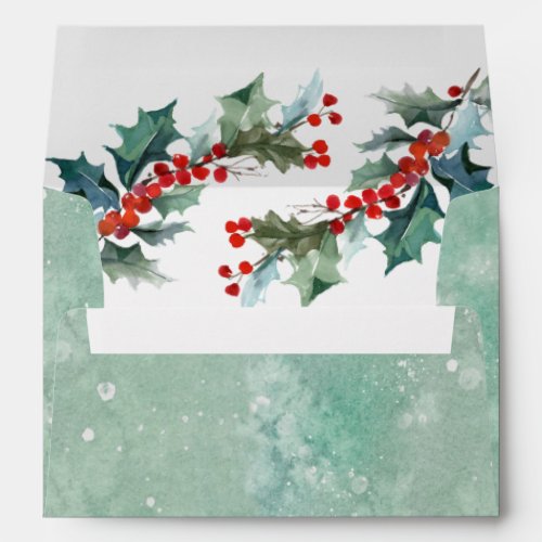 Abstract Watercolor Wash and Holly Branches Envelope