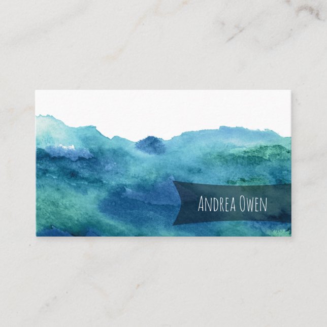 Abstract Watercolor Washed Blue Green Turquoise Business Card (Front)