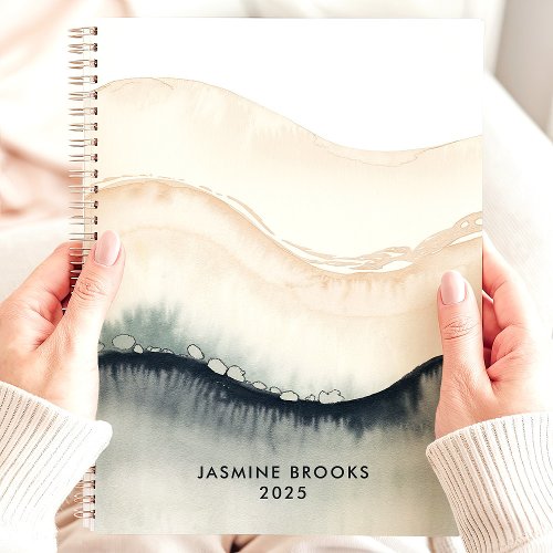 Abstract Watercolor Waves 2025 Custom Name Planner