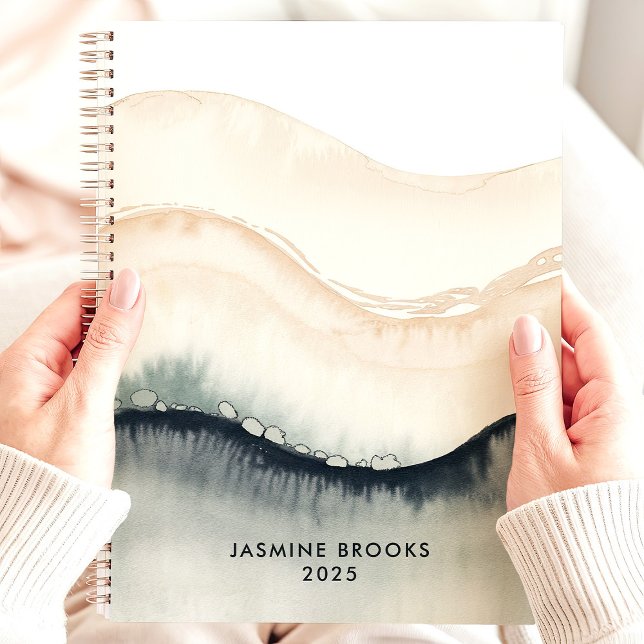 Abstract Watercolor Waves 2025 Custom Name Planner (Creator Uploaded)