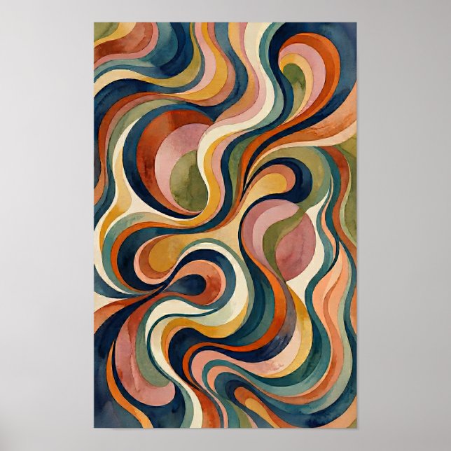 Abstract Watercolor Waves Poster Fluid Organic  (Front)