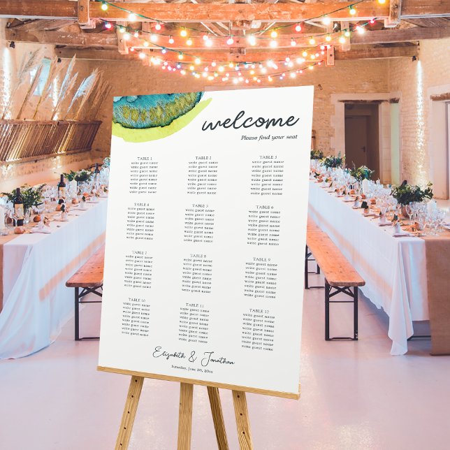 Abstract Watercolor Wedding Table Welcome Sign (Front)