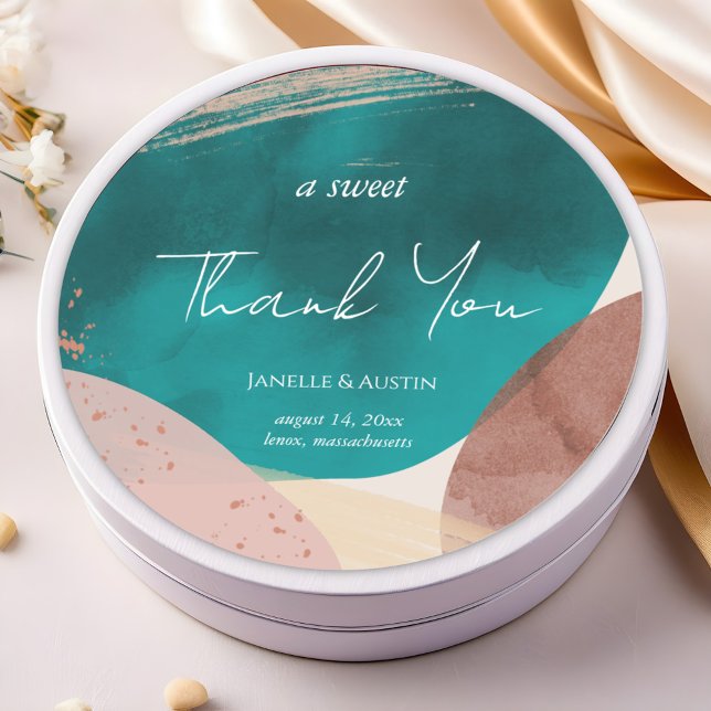 Abstract Watercolor Wedding Thank you Classic Round Sticker (Creator Uploaded)