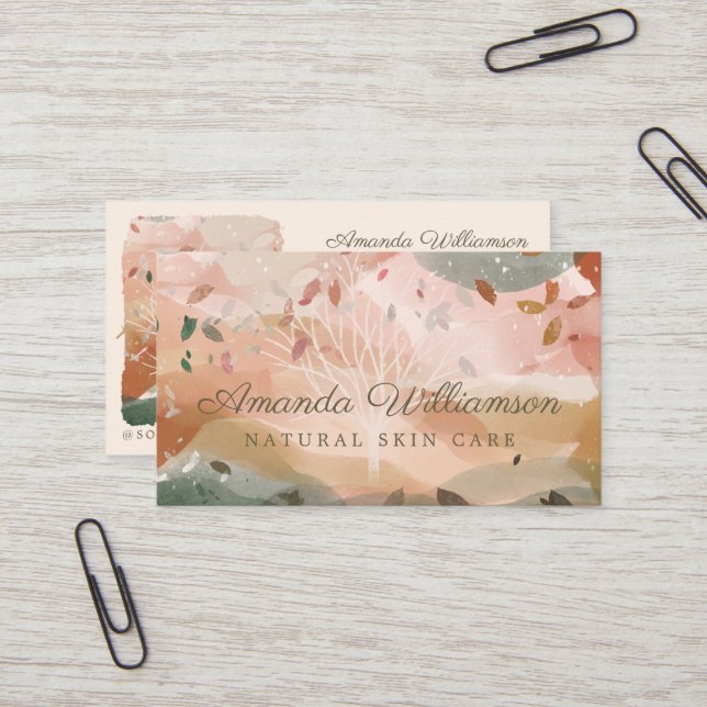 Abstract Watercolor Winter Autumn Tree Branch  Business Card (Front/Back In Situ)