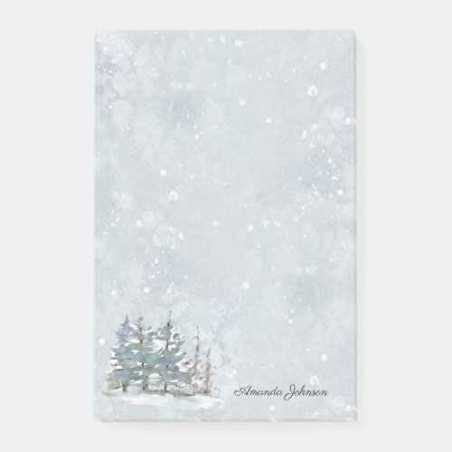 Abstract Watercolor Winter Snow Scene with Name Post_it Notes