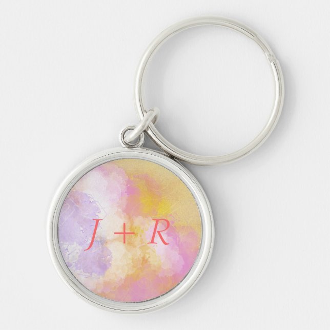 Abstract Watercolors - Orange Background Keychain (Front)