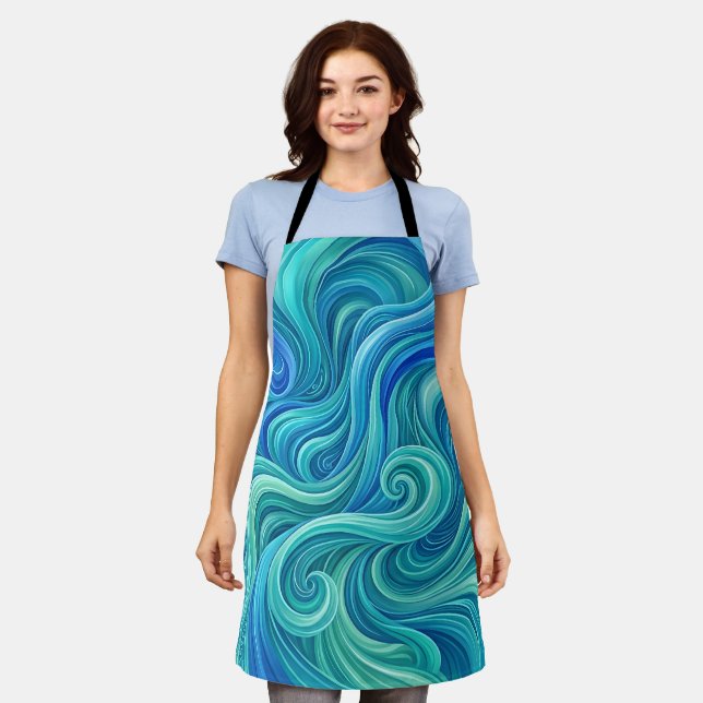 Abstract Waterfall Ocean Blue Gradient Apron (Worn)