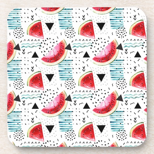 Abstract Watermelon Pattern Beverage Coaster (Front)
