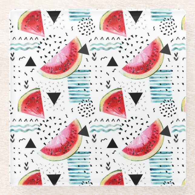 Abstract Watermelon Pattern Glass Coaster (Front)