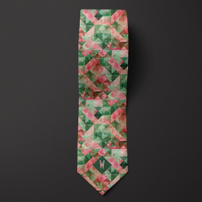 Abstract Watermelon Watercolor Monogram Neck Tie (Creator Uploaded)