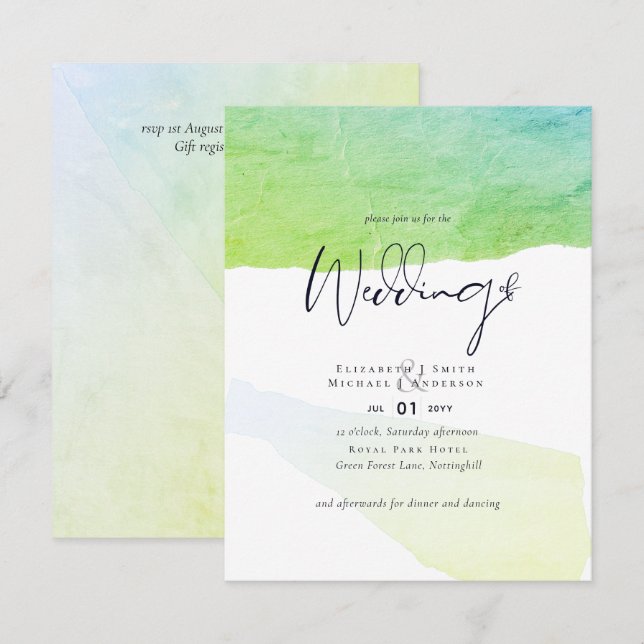 Abstract Watery Hue Wedding Invite Low Cost Budget (Front/Back)