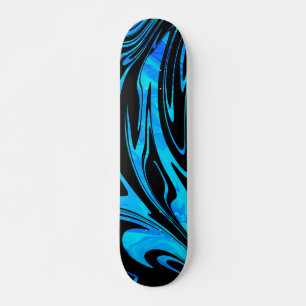 Abstract Wave Aqua Blue Black Skateboard