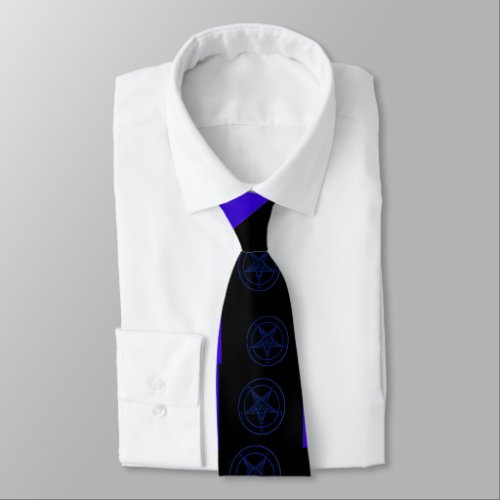 Abstract Wave Baphomet Neck Tie Blue