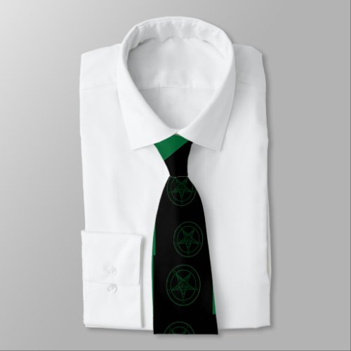 Abstract Wave Baphomet Neck Tie Green