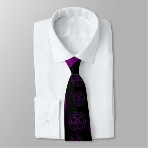 Abstract Wave Baphomet Neck Tie Purple