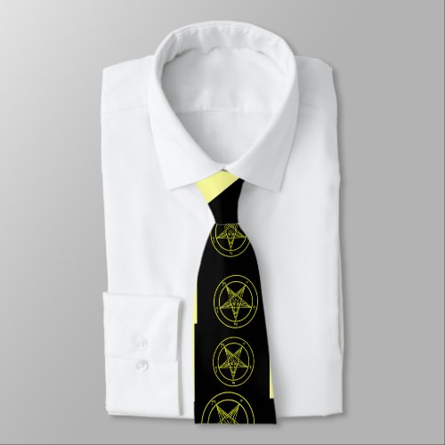 Abstract Wave Baphomet Neck Tie Yellow