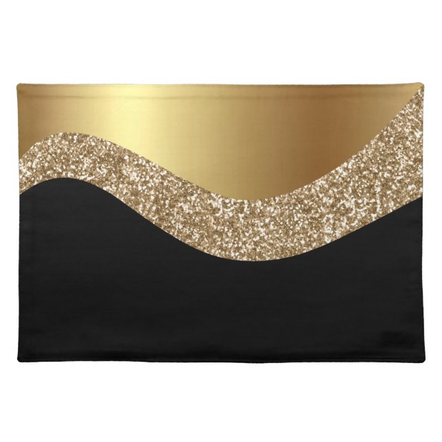 ABSTRACT WAVE BLACK GOLD CLOTH PLACEMAT (Front)