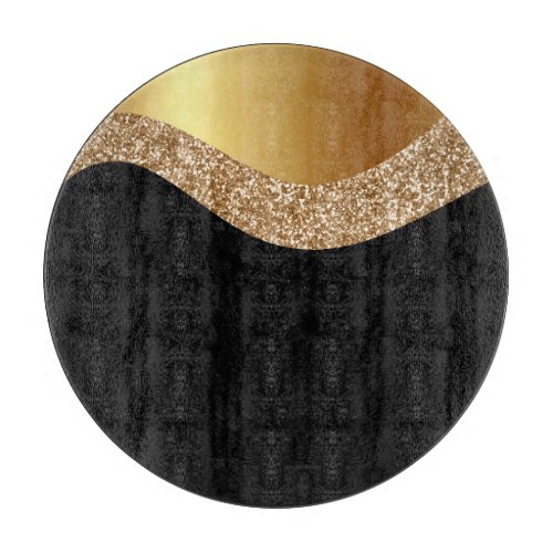 ABSTRACT WAVE BLACK GOLD TRAY CUTTING BOARD