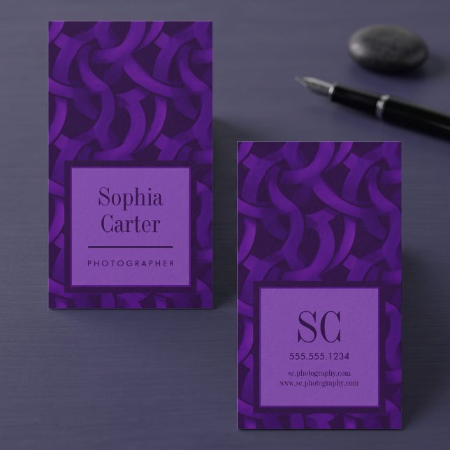 Abstract Wave Monogram Design Business Card (Simulated business cards on table)