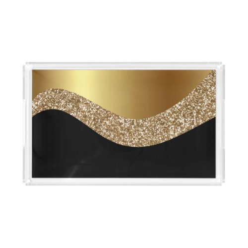 ABSTRACT WAVE PATTERN BLACK  GOLD TRAY