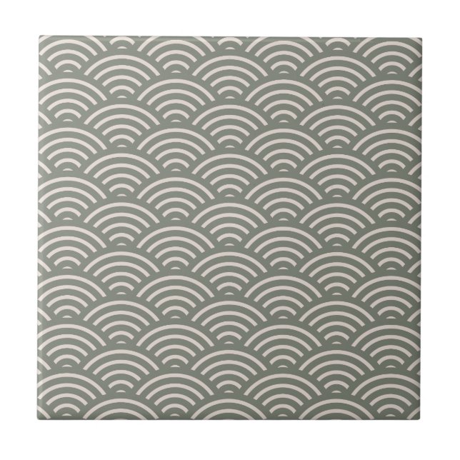 Abstract Wave Pattern Olive Green Ceramic Tile (Front)