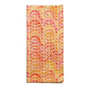 Abstract wave pattern - orange, coral and gold cloth napkin