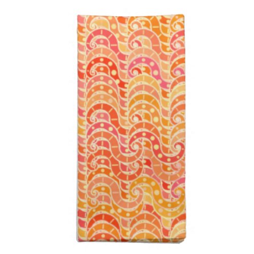 Abstract wave pattern _ orange coral and gold cloth napkin