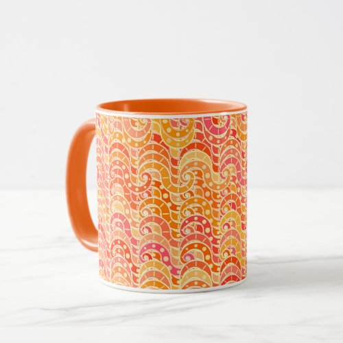 Abstract wave pattern _ orange coral and gold mug