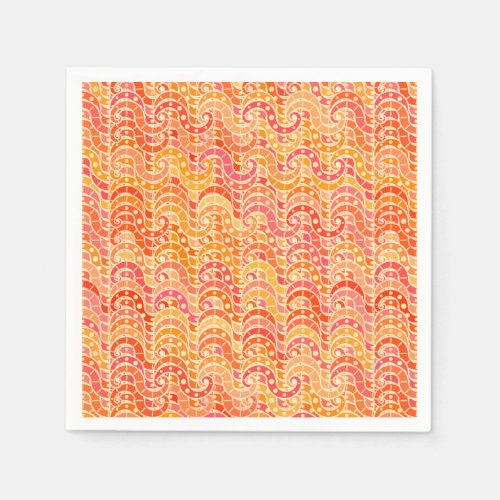 Abstract wave pattern _ orange coral and gold paper napkins