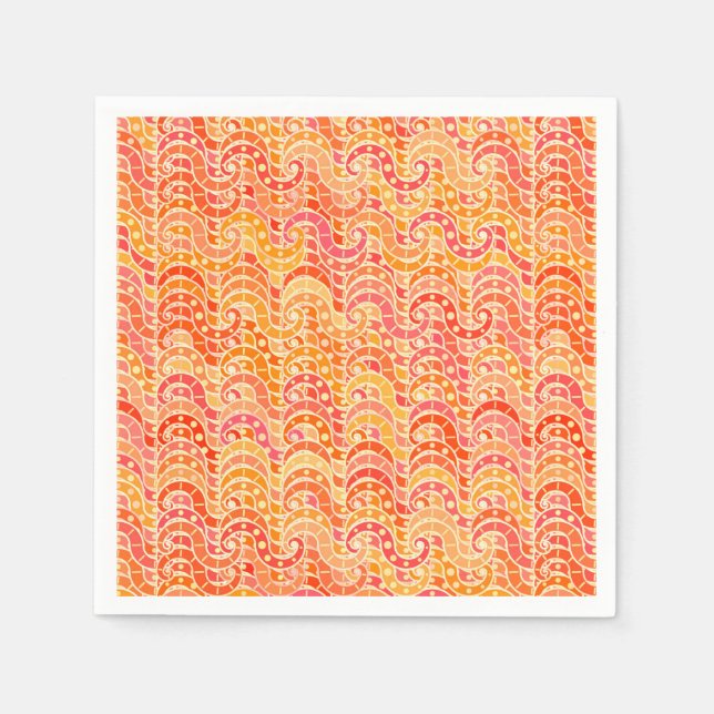 Abstract wave pattern - orange, coral and gold paper napkins (Front)