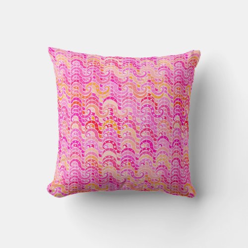 Abstract wave pattern _ pink orange and fuchsia throw pillow