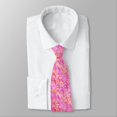 Abstract wave pattern _ pink orange and fuchsia tie