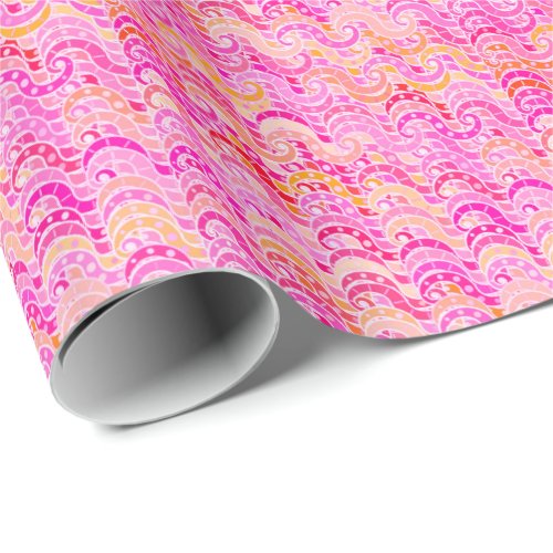 Abstract wave pattern _ pink orange and fuchsia wrapping paper