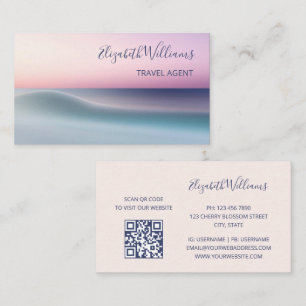 Abstract Wave Pink Turquise QR Code Business Card