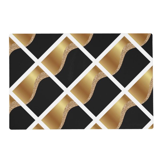 ABSTRACT WAVE WHITE BLACK GOLD REVERSIBLE  PLACEMAT (Front)