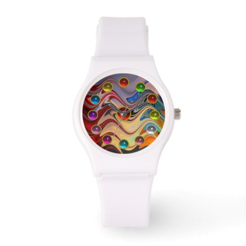 ABSTRACT WAVES AND COLORFUL 3D GEMSTONES WATCH